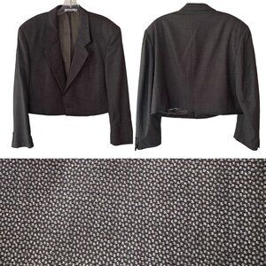 Cropped Vintage Oversized Hugo Boss Blazer Black Brown One Size Upcycled
